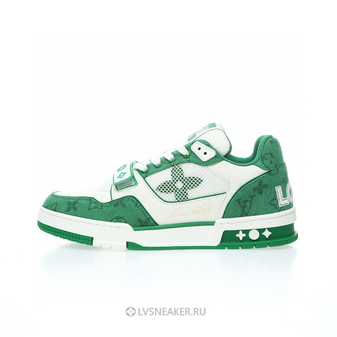 Louis Vuitton LV Trainers "White Green Monogram Denim" 1ABLY1 Sneakers