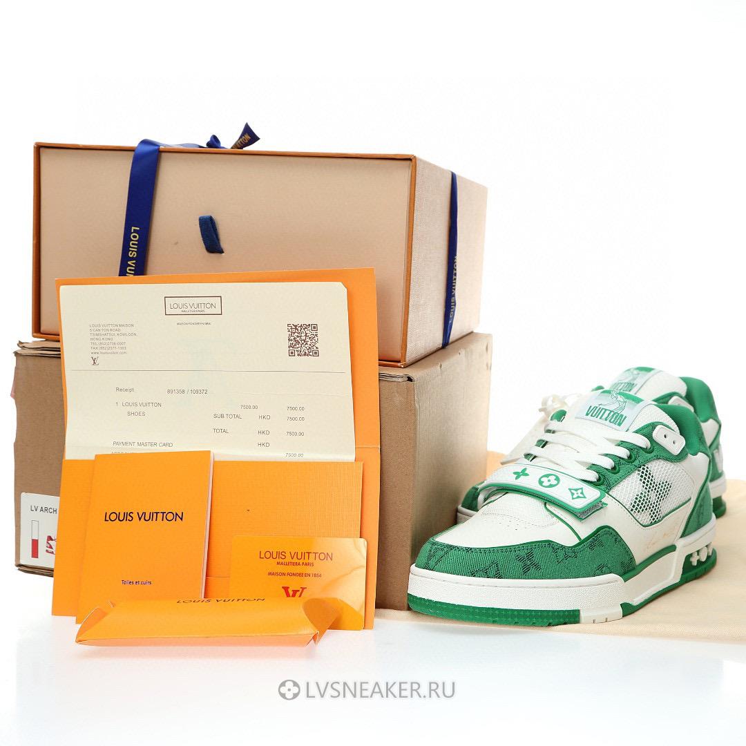Louis Vuitton LV Trainers "White Green Monogram Denim" 1ABLY1 Sneakers
