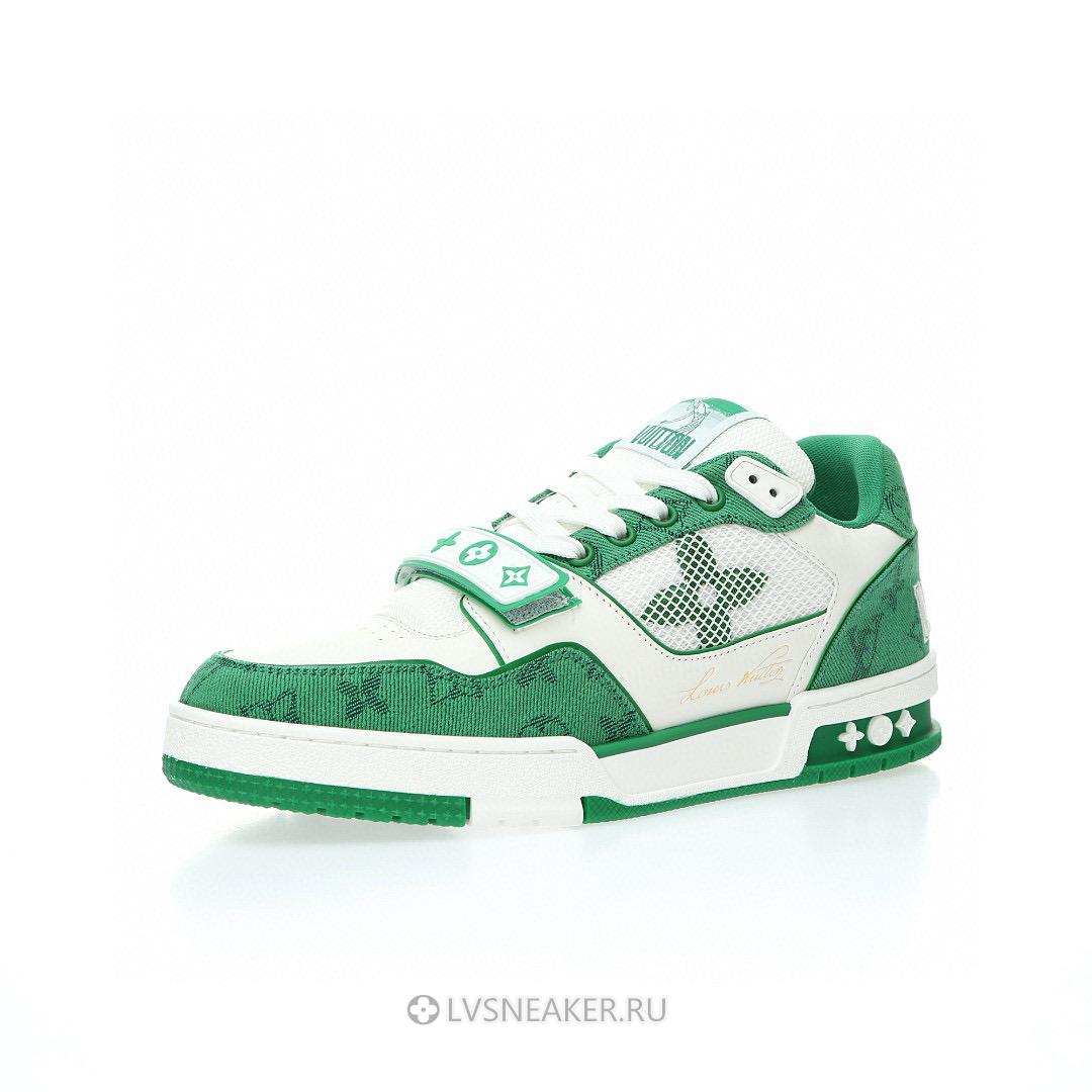 Louis Vuitton LV Trainers "White Green Monogram Denim" 1ABLY1 Sneakers