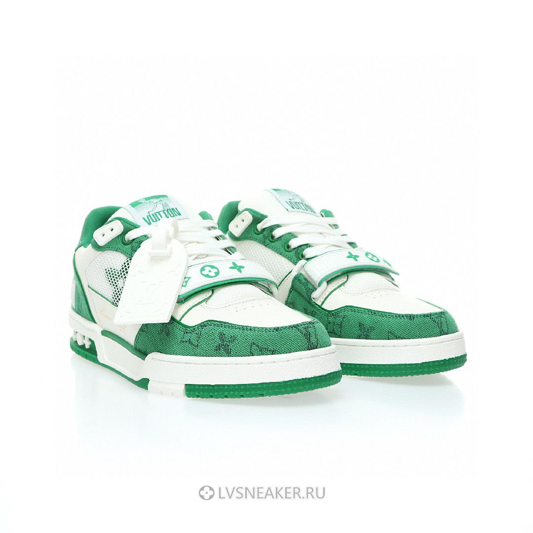 Louis Vuitton LV Trainers "White Green Monogram Denim" 1ABLY1 Sneakers