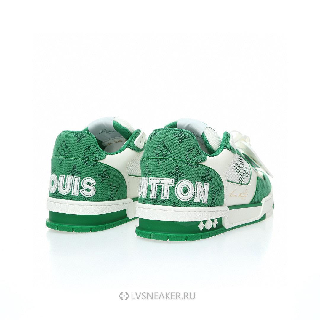 Louis Vuitton LV Trainers "White Green Monogram Denim" 1ABLY1 Sneakers
