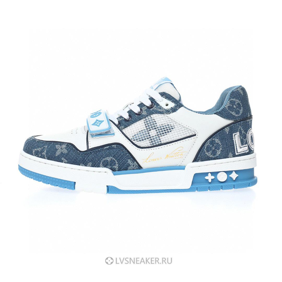 Louis Vuitton LV Trainers "Velcro Strap Light Blue Monogram Demin" 1A9ZI5 Sneakers
