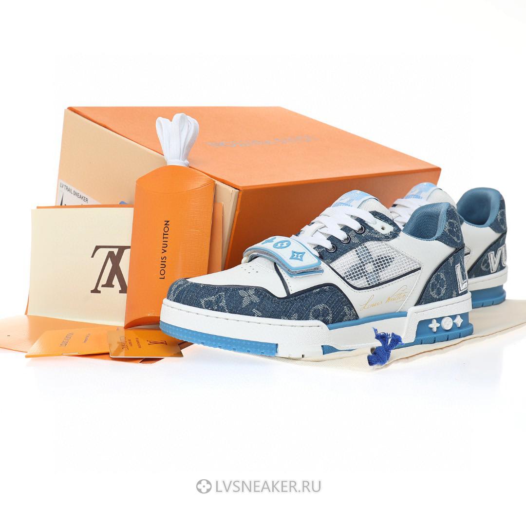 Louis Vuitton LV Trainers "Velcro Strap Light Blue Monogram Demin" 1A9ZI5 Sneakers