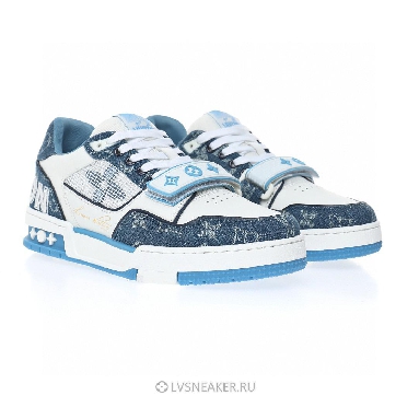Louis Vuitton LV Trainers "Velcro Strap Light Blue Monogram Demin" 1A9ZI5 Sneakers