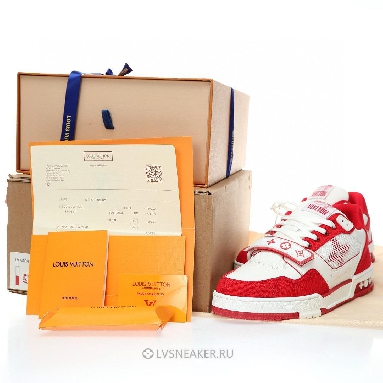 Louis Vuitton LV Trainers "White Red Monogram Denim" 1ABLXI Sneakers
