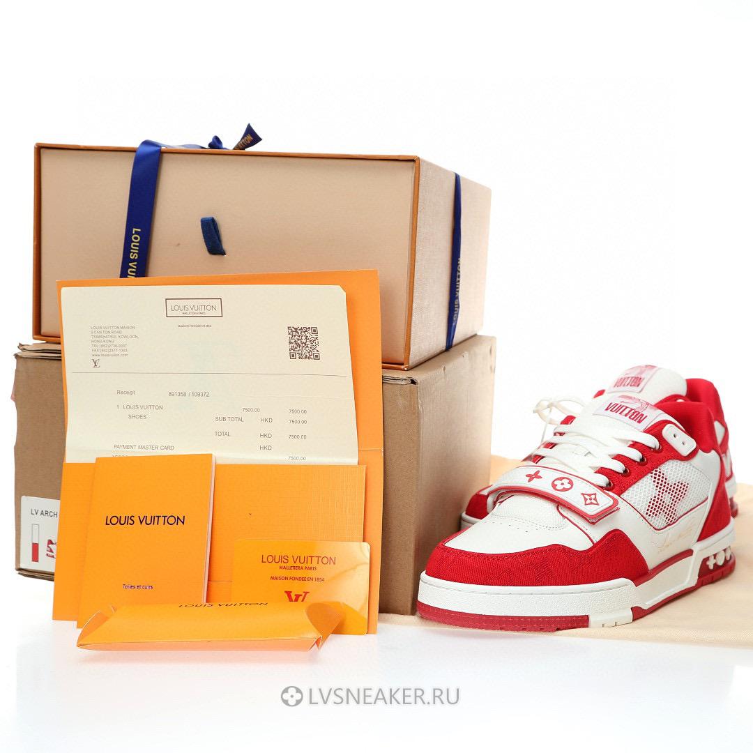 Louis Vuitton LV Trainers "White Red Monogram Denim" 1ABLXI Sneakers