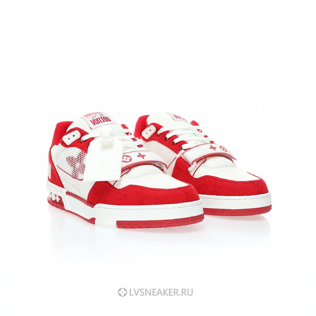 Louis Vuitton LV Trainers "White Red Monogram Denim" 1ABLXI Sneakers