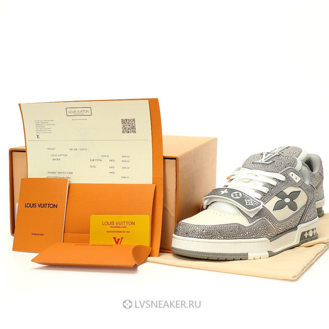 Louis Vuitton LV Trainers "Grey Cream Crystals" 1ACW3K-3 Sneakers