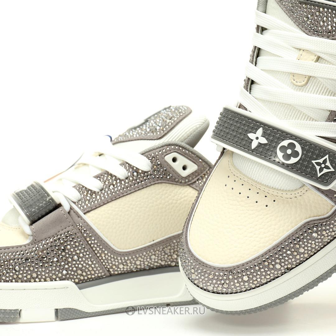 Louis Vuitton LV Trainers "Grey Cream Crystals" 1ACW3K-3 Sneakers