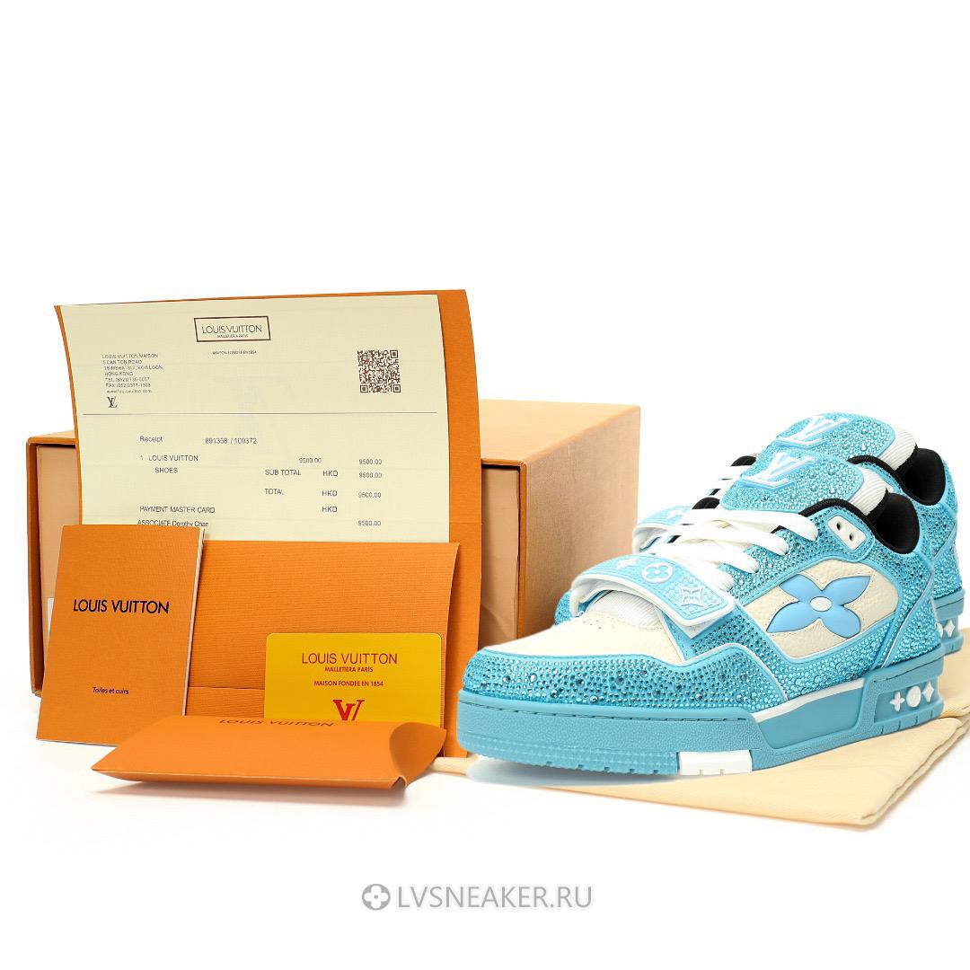Louis Vuitton LV Trainers "Blue Cream Crystals" 1ACW3K-4 Sneakers
