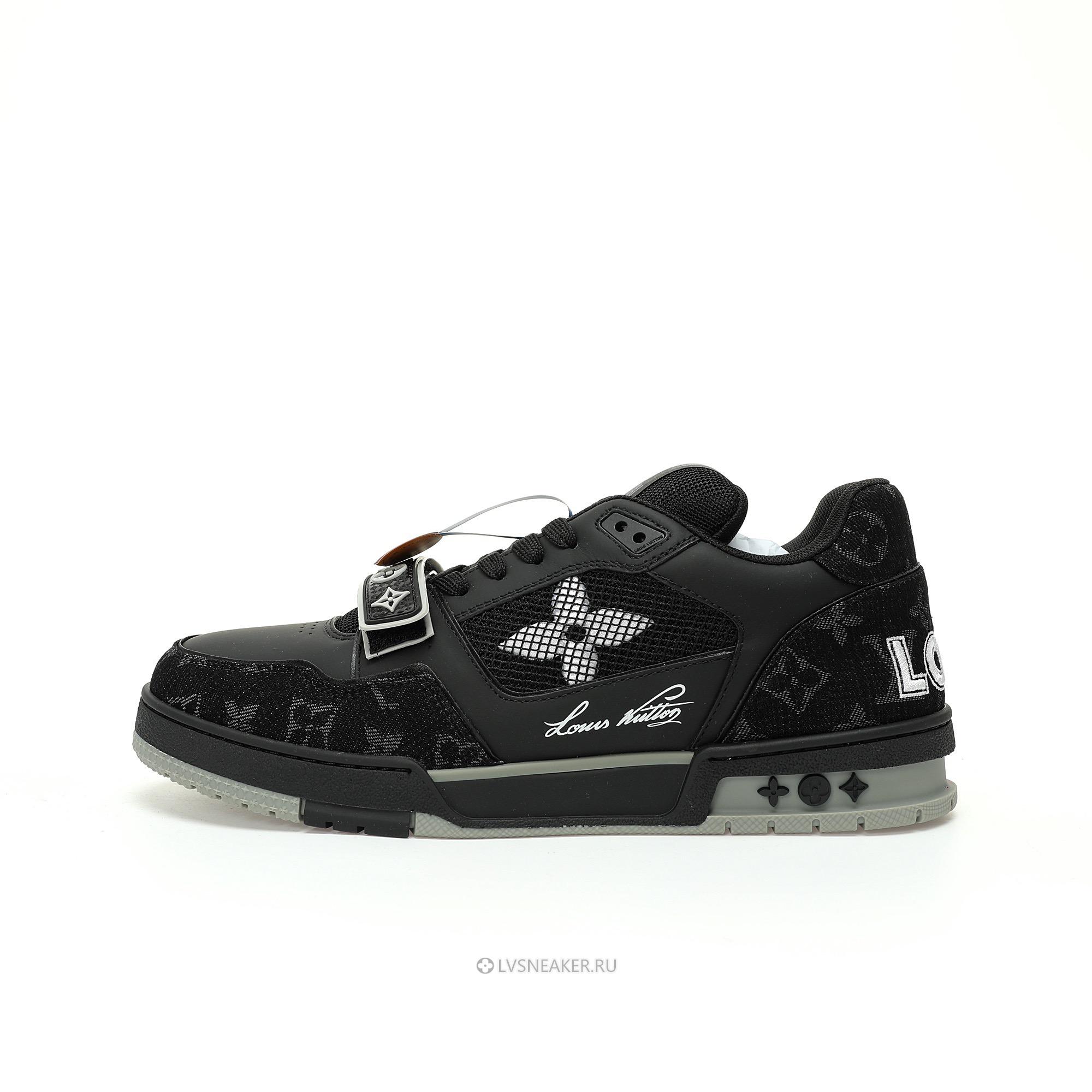 Louis Vuitton LV Trainers "Black White Grey Denim Monogram" 1AC4ZB-4 Sneakers