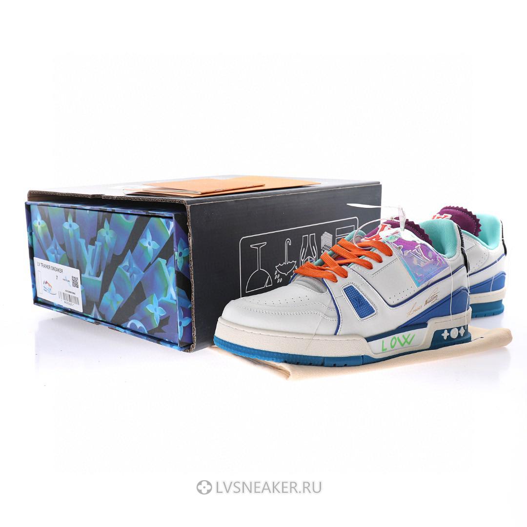 Louis Vuitton LV Trainer "Upcycled White Green Purple for Japan" 1A9D75-2 Sneakers