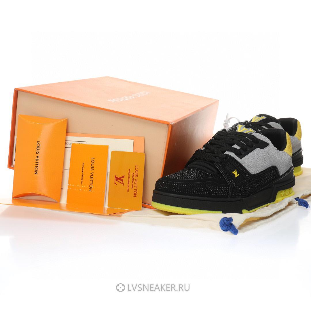 Louis Vuitton LV Trainer "Black Grey Yellow Crystals" 1A9JXJ Sneakers