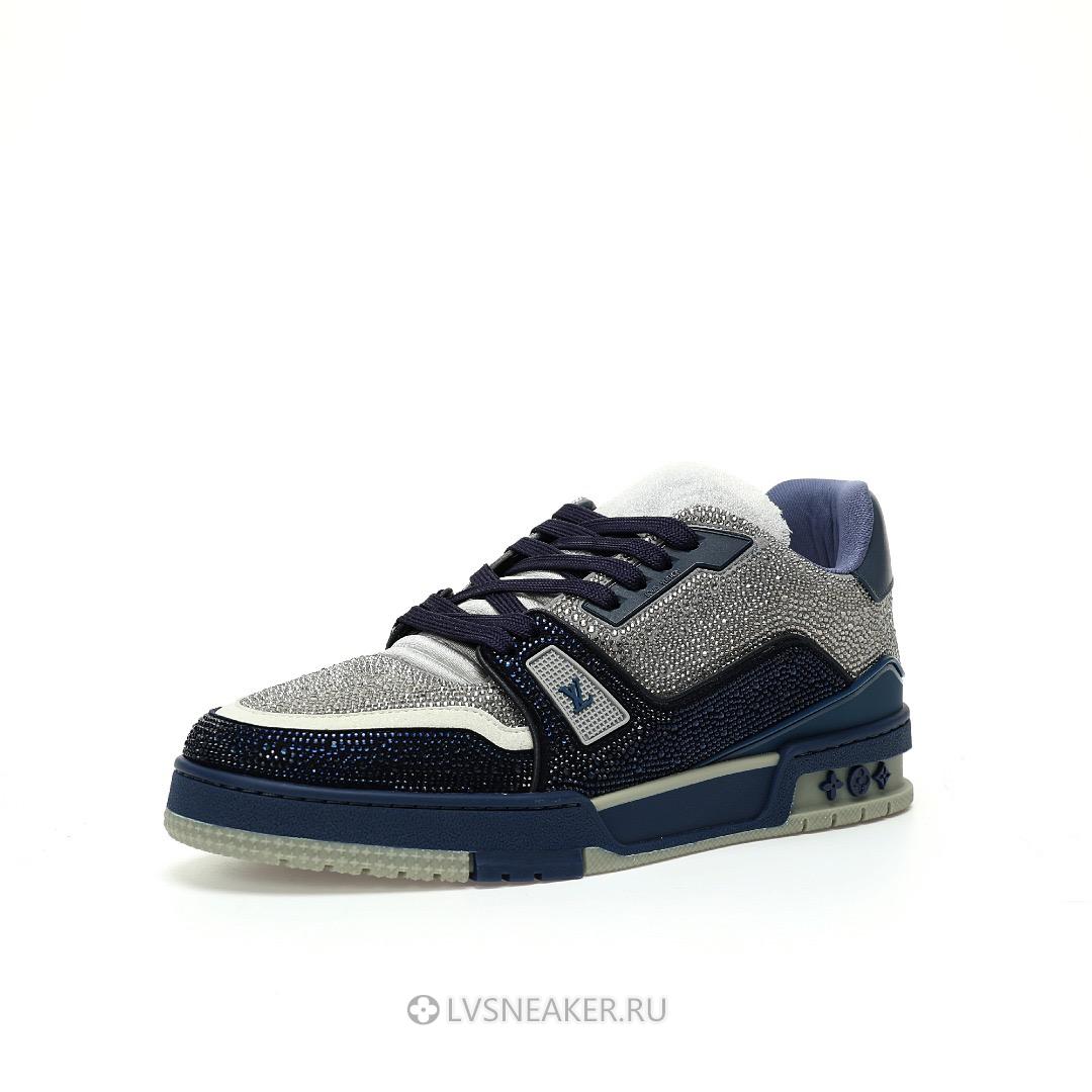 Louis Vuitton LV Trainer "Grey Blue Crystals" 1AA6QZ-2 Sneakers