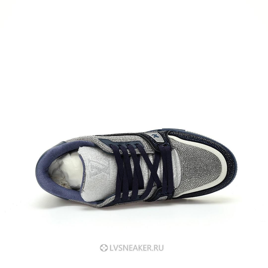 Louis Vuitton LV Trainer "Grey Blue Crystals" 1AA6QZ-2 Sneakers