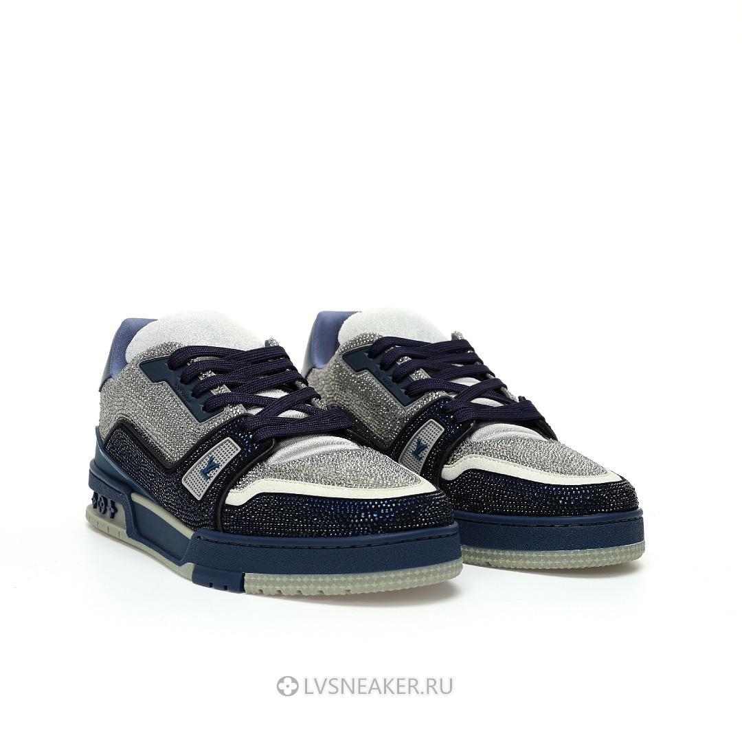 Louis Vuitton LV Trainer "Grey Blue Crystals" 1AA6QZ-2 Sneakers