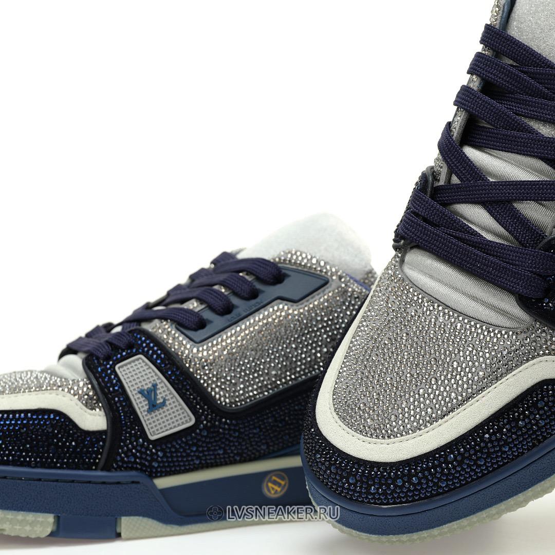 Louis Vuitton LV Trainer "Grey Blue Crystals" 1AA6QZ-2 Sneakers