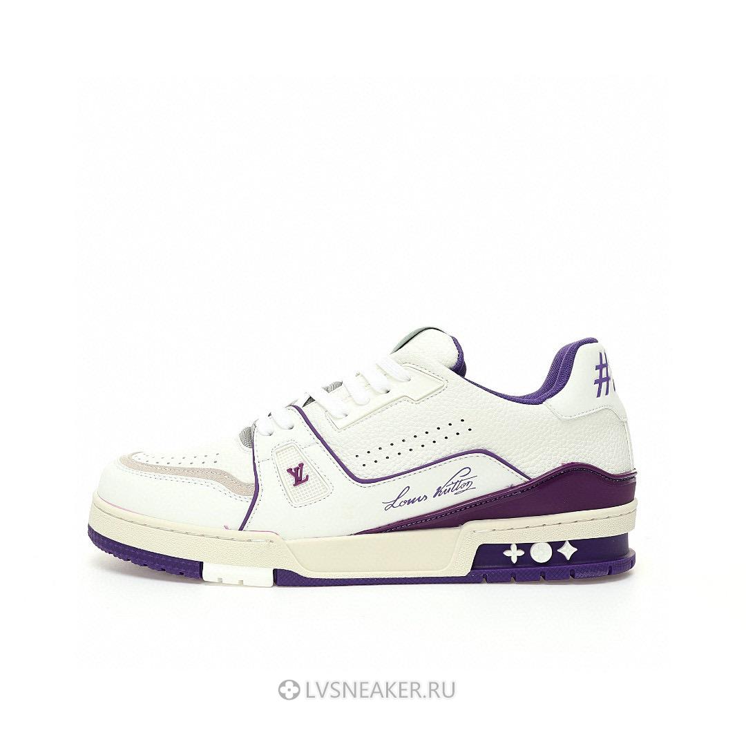 Louis Vuitton LV Trainer "White Purple Script" 1ACHKY-2 Sneakers