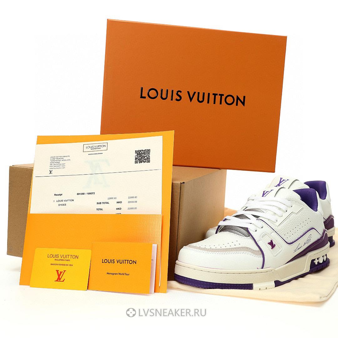 Louis Vuitton LV Trainer "White Purple Script" 1ACHKY-2 Sneakers