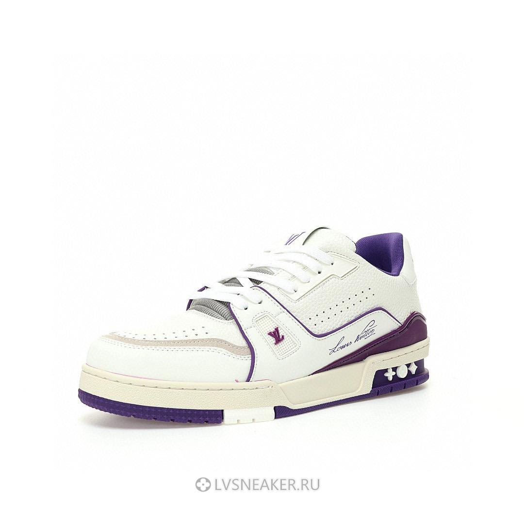 Louis Vuitton LV Trainer "White Purple Script" 1ACHKY-2 Sneakers