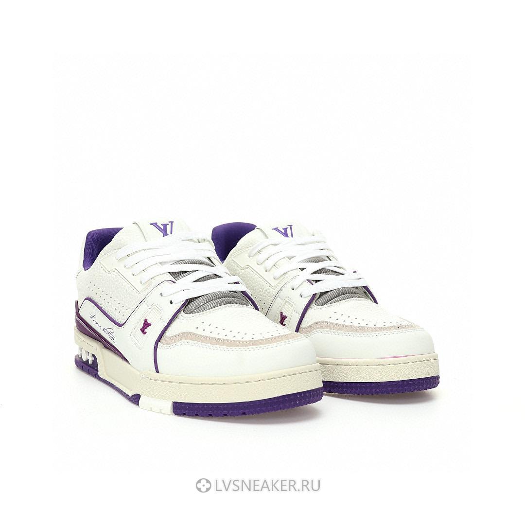 Louis Vuitton LV Trainer "White Purple Script" 1ACHKY-2 Sneakers