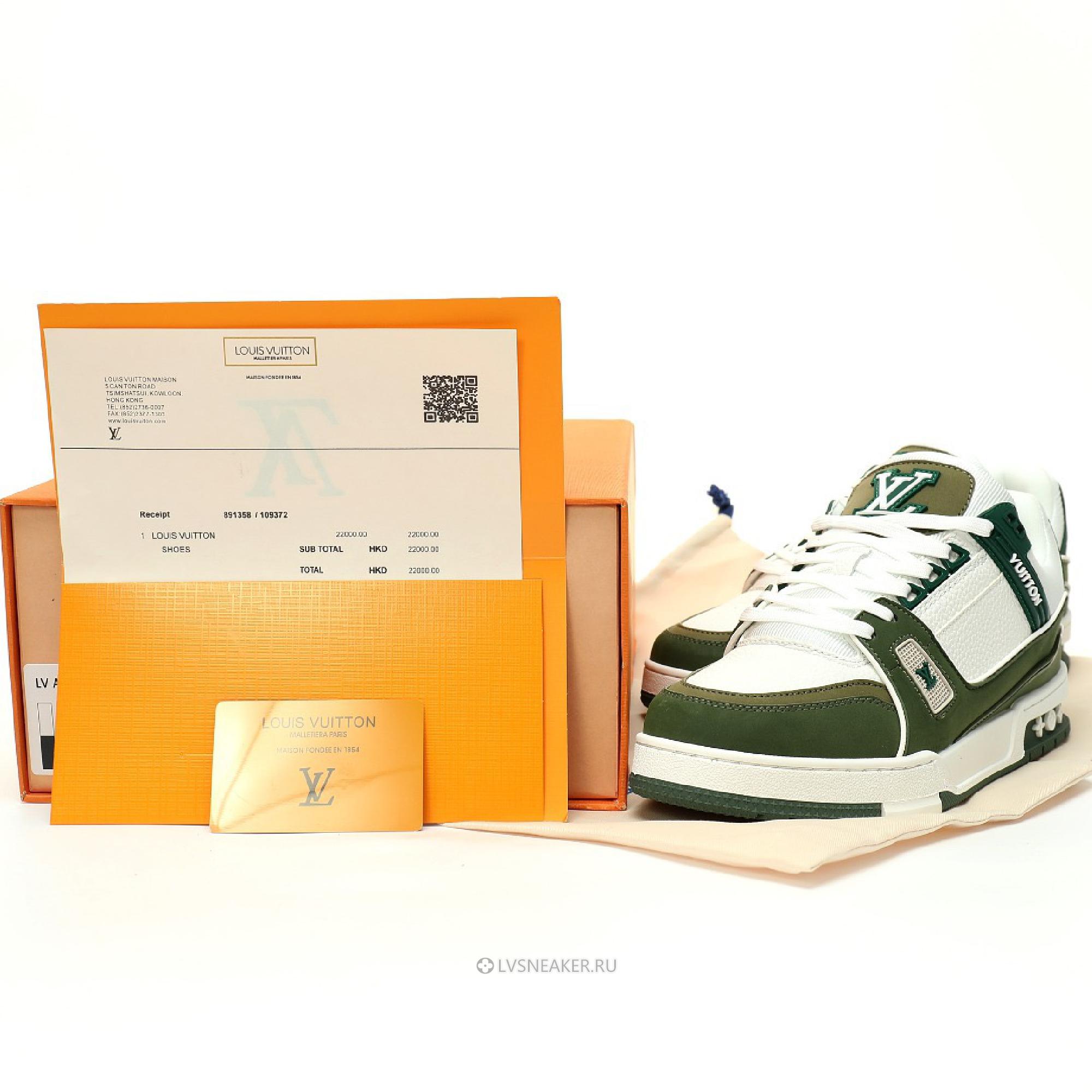Louis Vuitton LV Trainer "Green White" 1ABLVR Sneakers