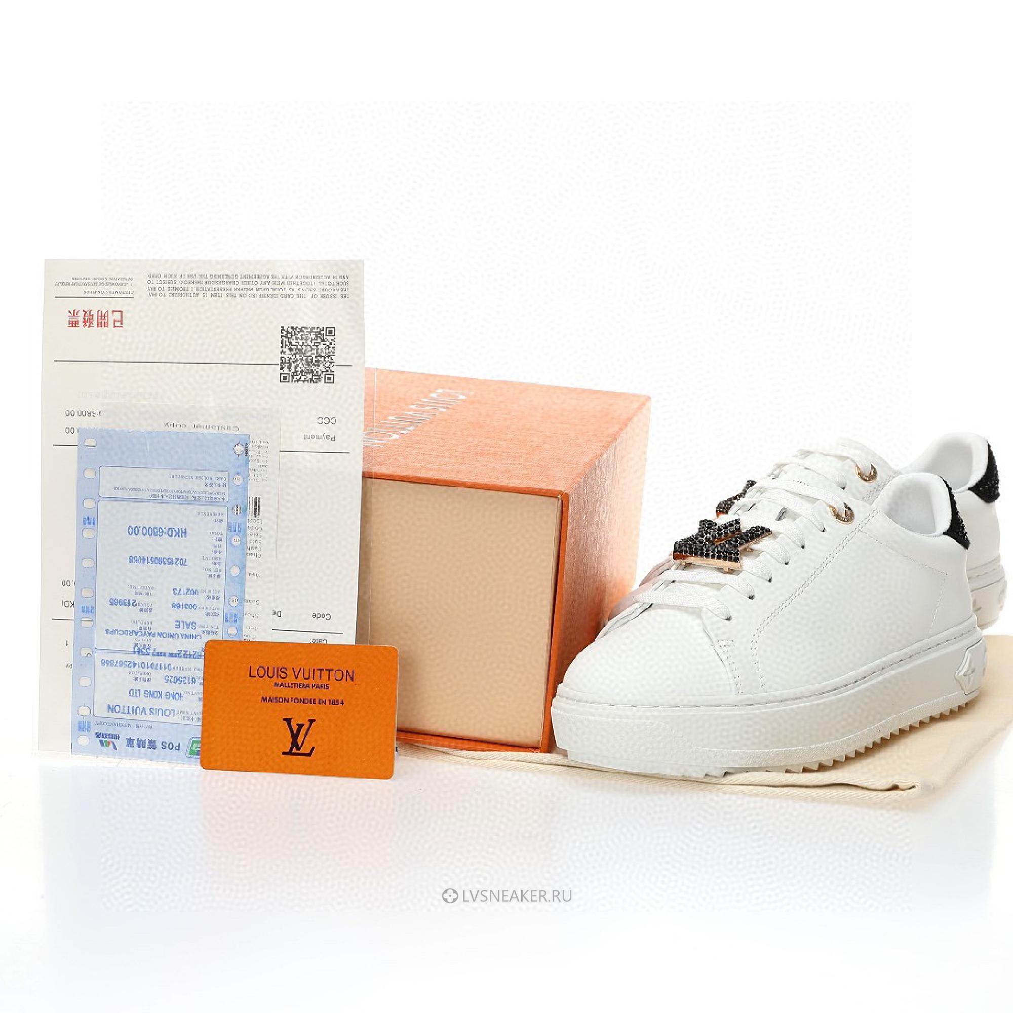 Louis Vuitton LV Time Out "White with Black Rhinestone" 1AAW0C-2 Sneakers