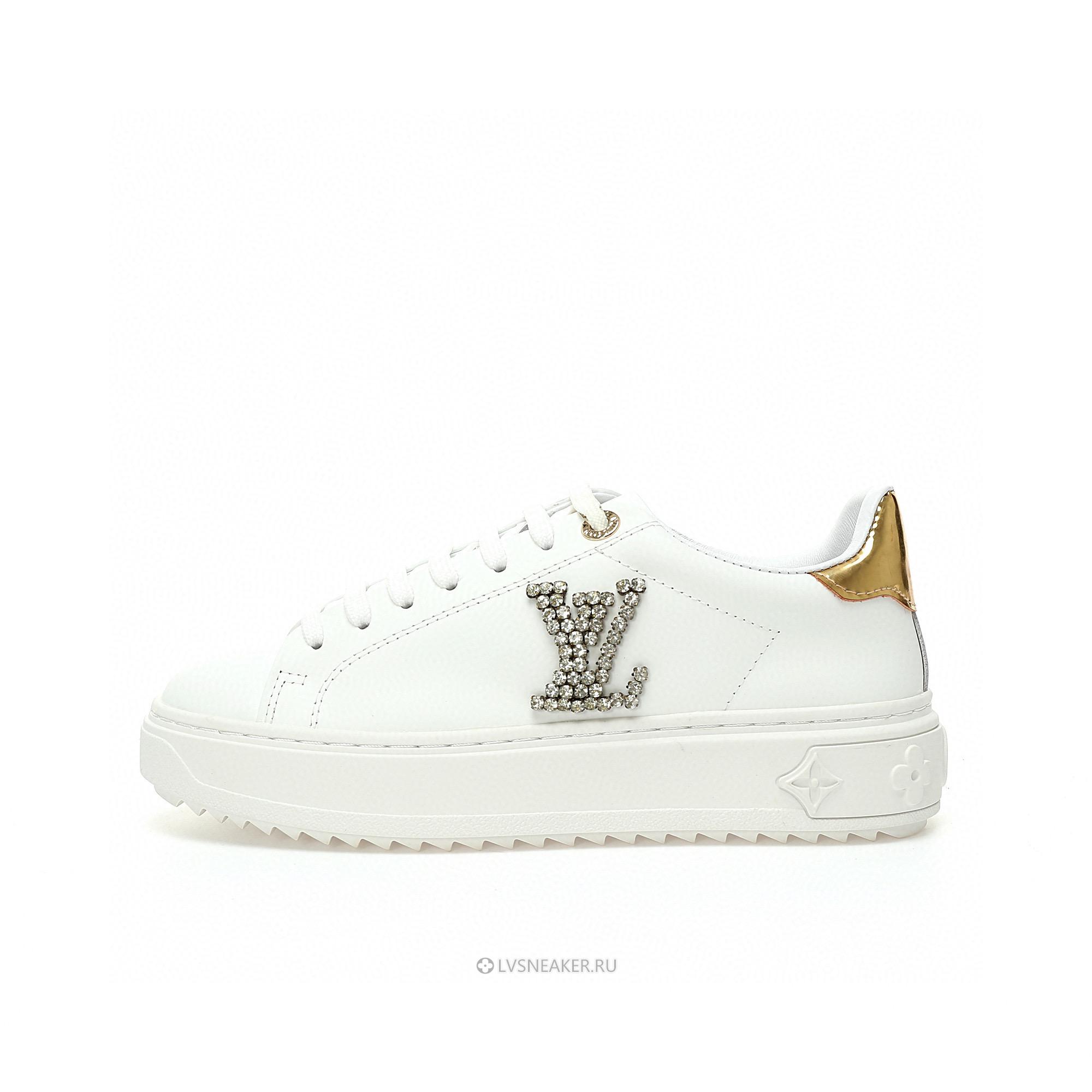 Louis Vuitton LV Time Out "White with Gold Rhinestone Logo" 1AAW0C Sneakers