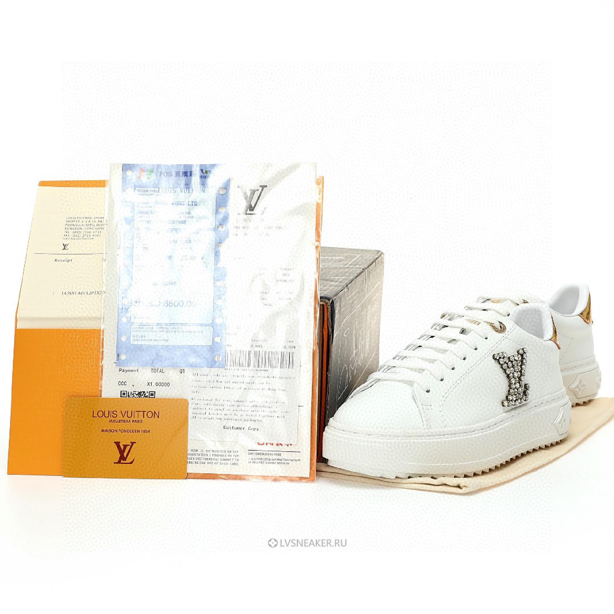 Louis Vuitton LV Time Out "White with Gold Rhinestone Logo" 1AAW0C Sneakers