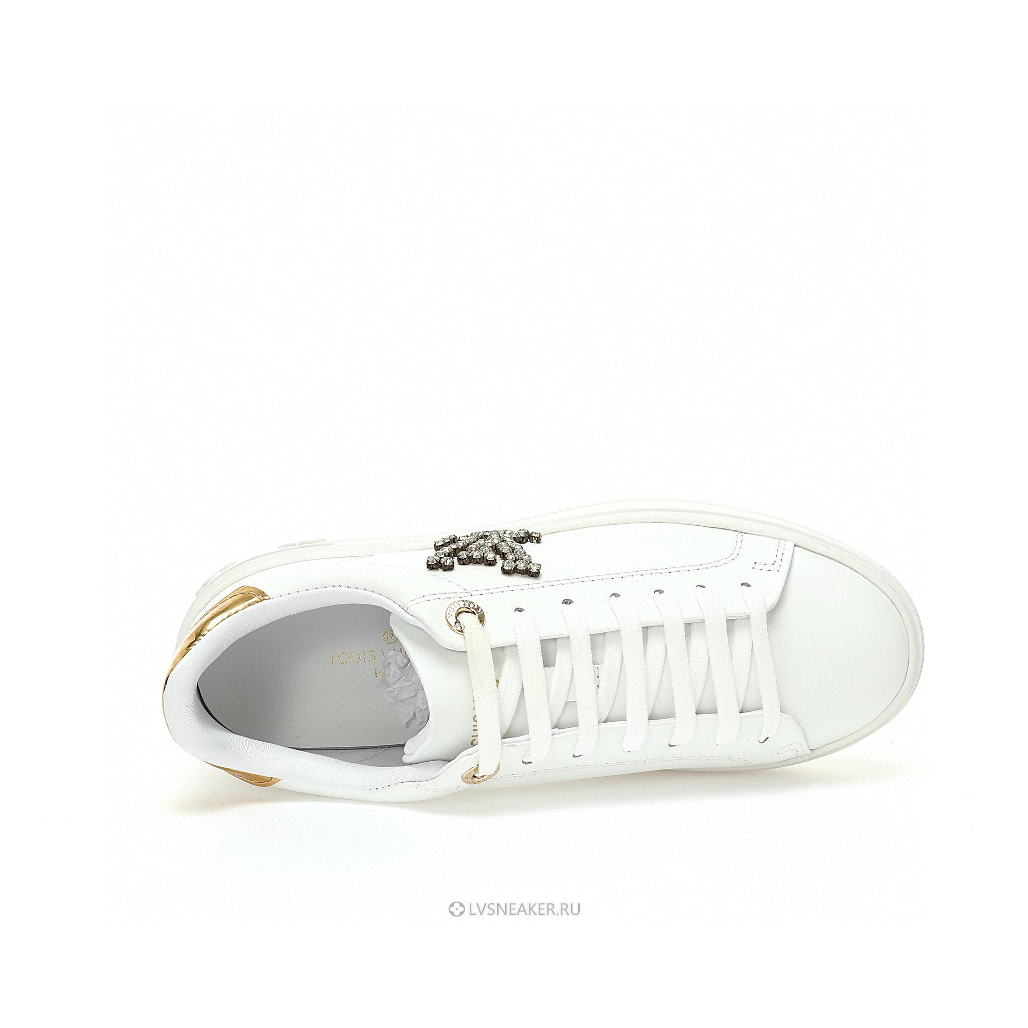 Louis Vuitton LV Time Out "White with Gold Rhinestone Logo" 1AAW0C Sneakers
