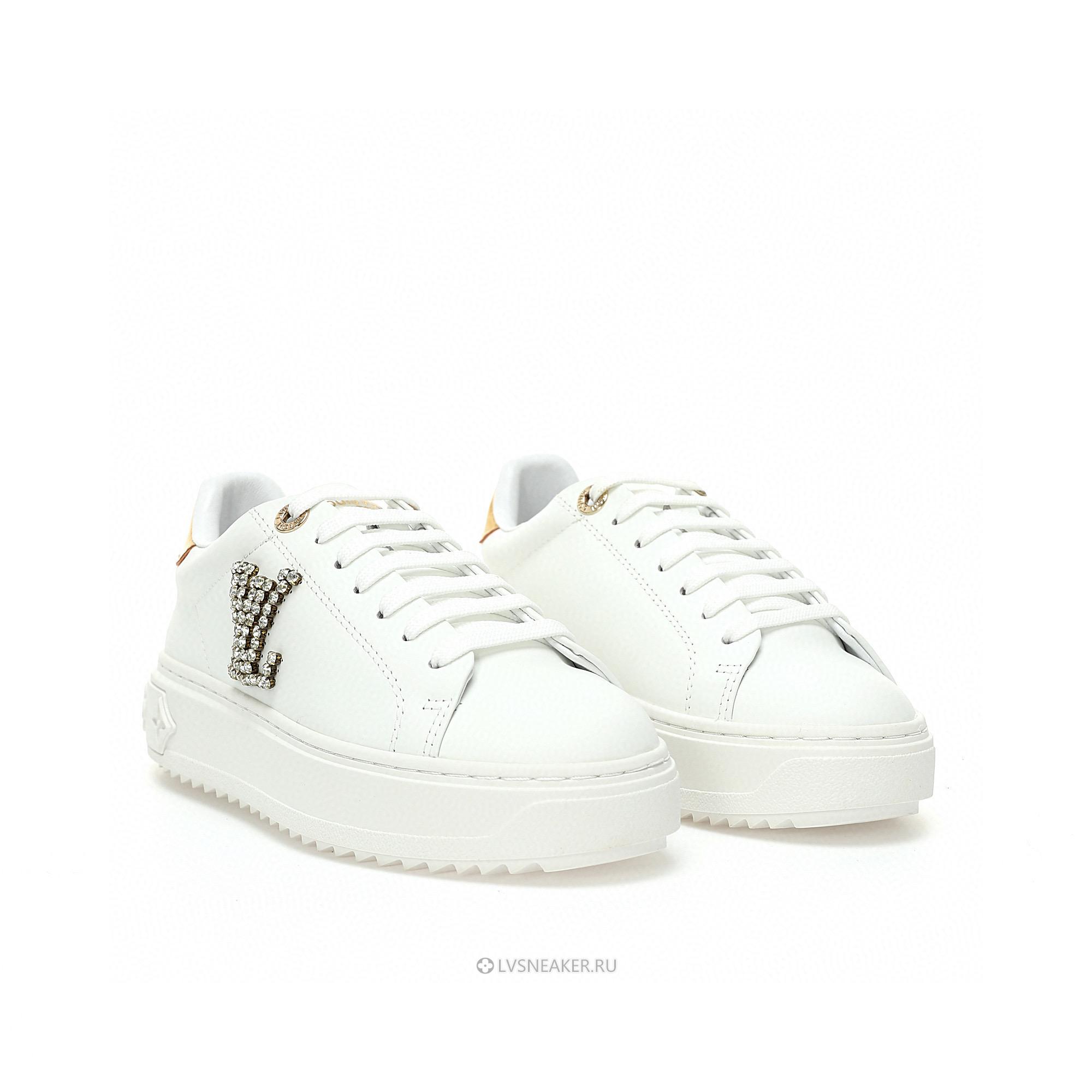 Louis Vuitton LV Time Out "White with Gold Rhinestone Logo" 1AAW0C Sneakers
