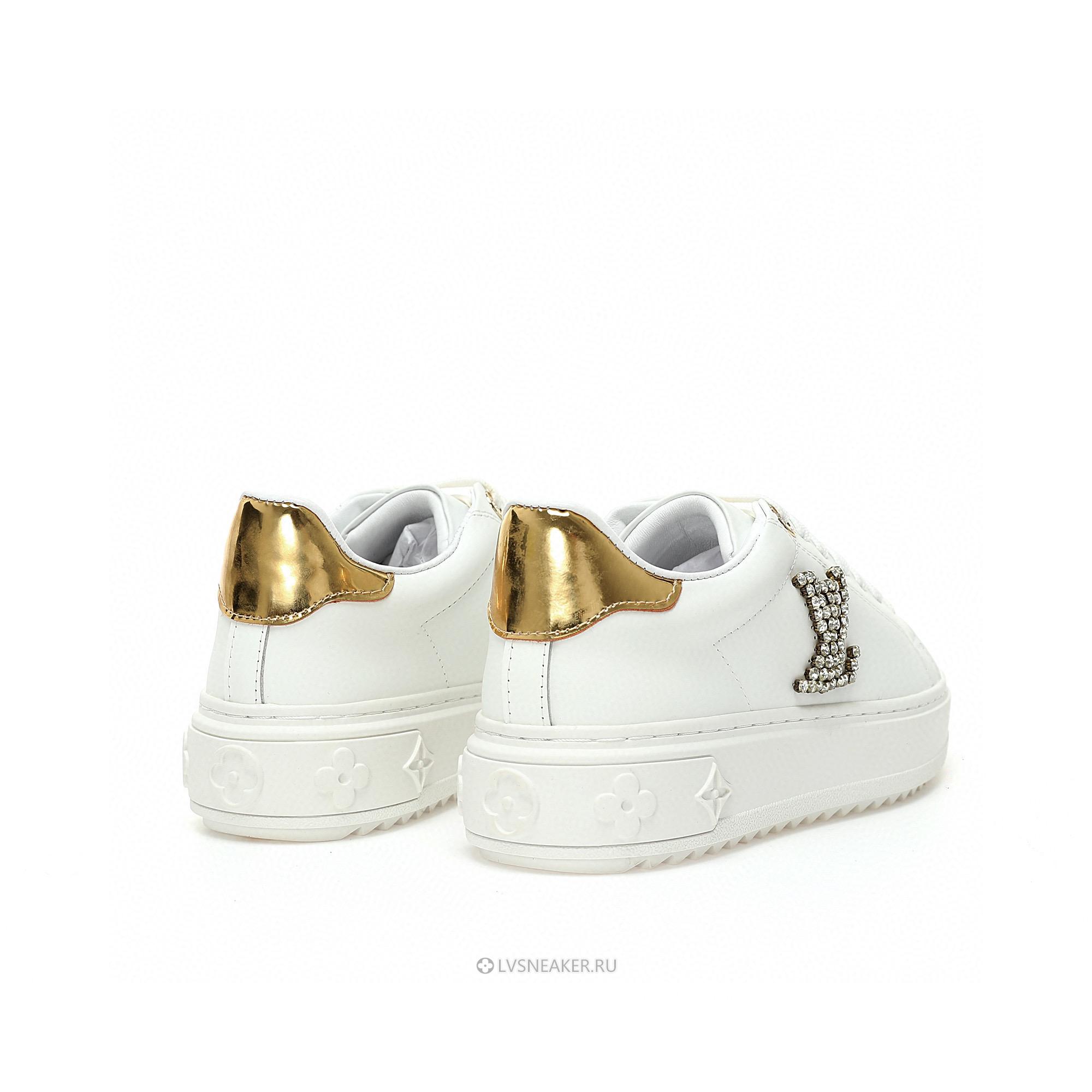 Louis Vuitton LV Time Out "White with Gold Rhinestone Logo" 1AAW0C Sneakers